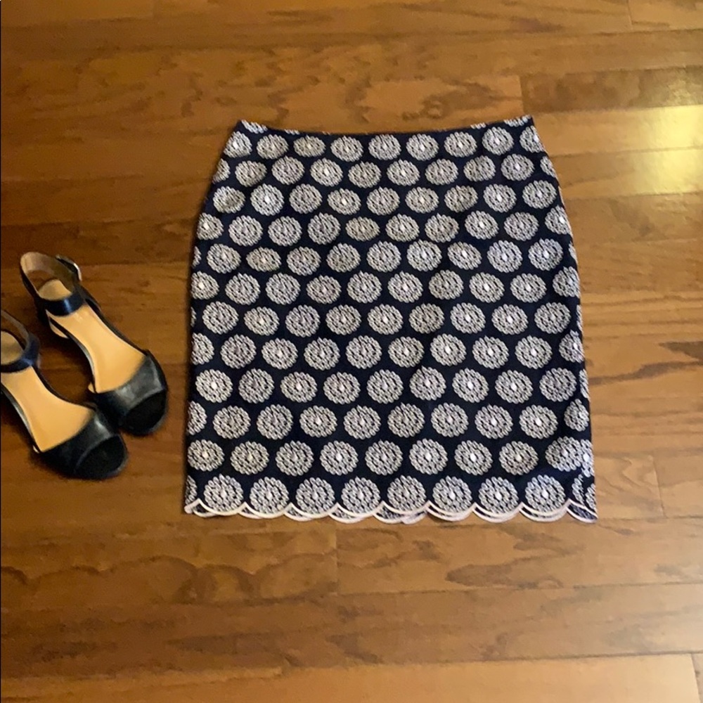 🥳HP🎉 Ann Taylor Navy Skirt w/Pink 🌸 Sz10 EUC